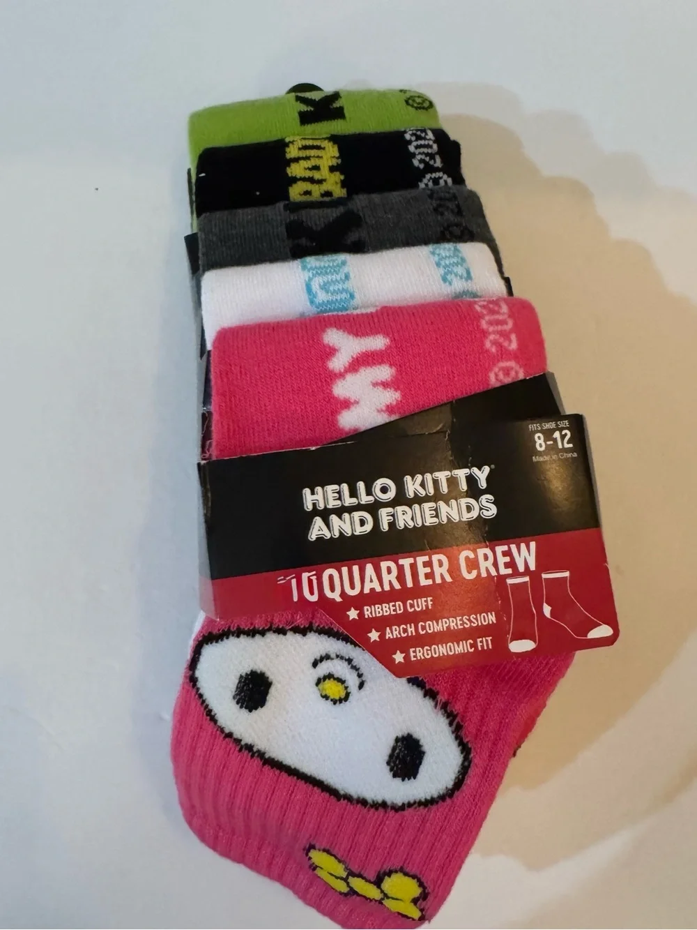 Hello Kitty Men's Quarter Crew Ankle Socks, 5-Pack, Shoe Sizes 8-12